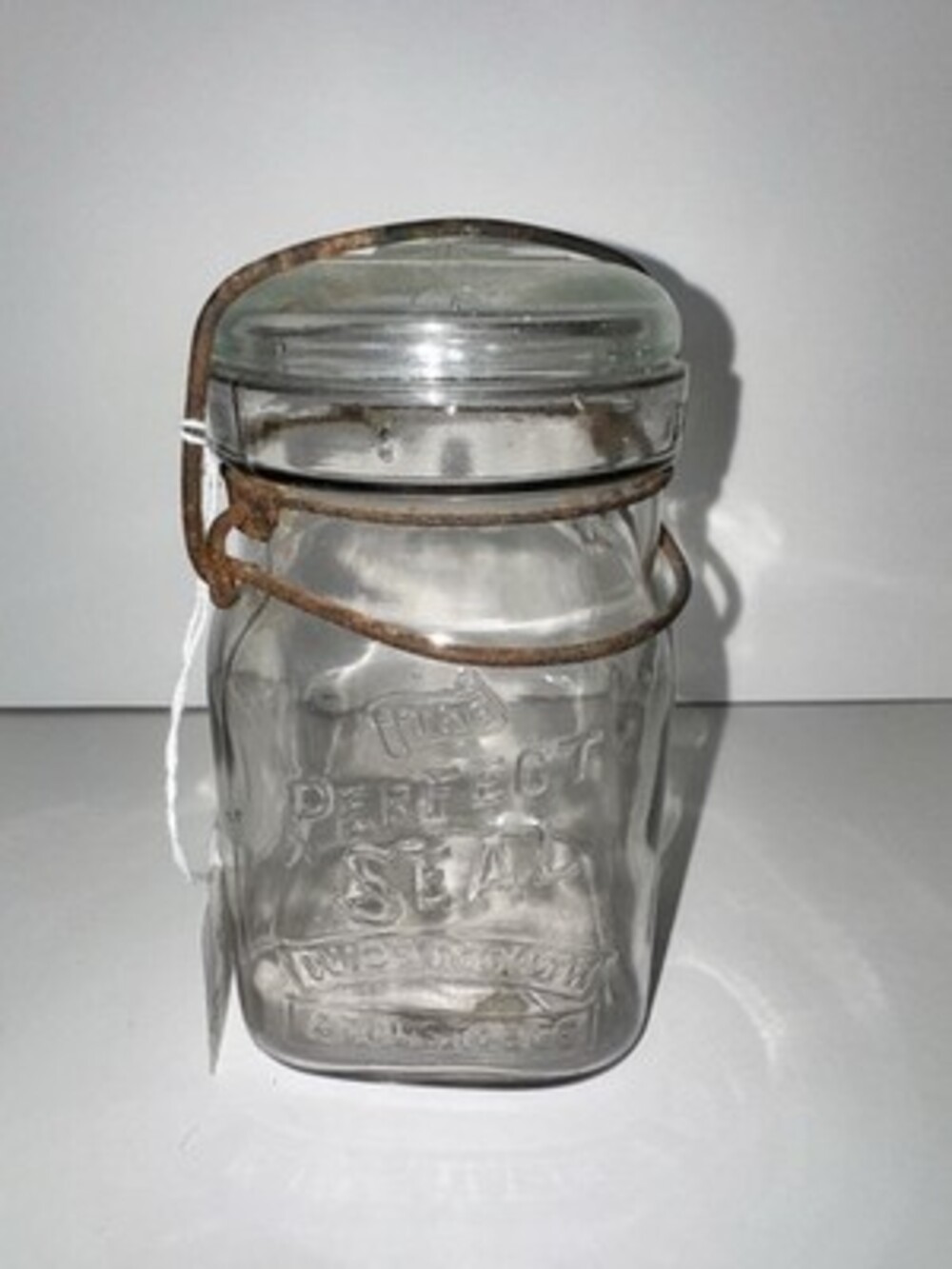 Antique The Perfect Seal Wide Mouth Adjustable Glass Canning Jar w/ Lid Square